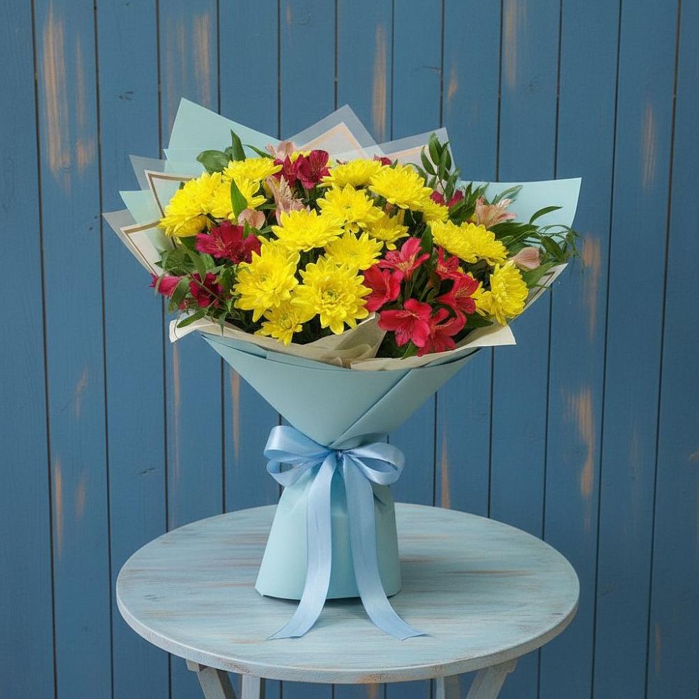 Букет цветов из: Альстромерии и Хризантемы в Автополигон