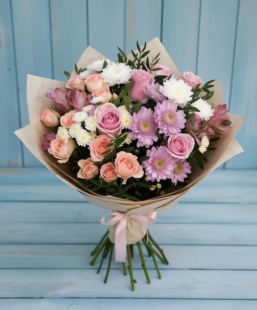 Букет цветов из: Хризантемы, Розы и Альстромерии в Автополигон