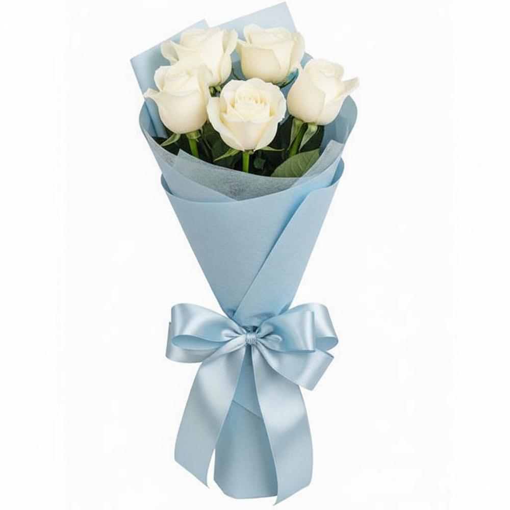 Букет 5 Белых роз Проуд в Автополигон