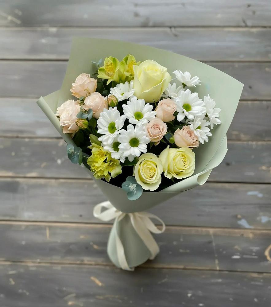 Букет цветов из: Альстромерии, Розы и Хризантемы в Автополигон