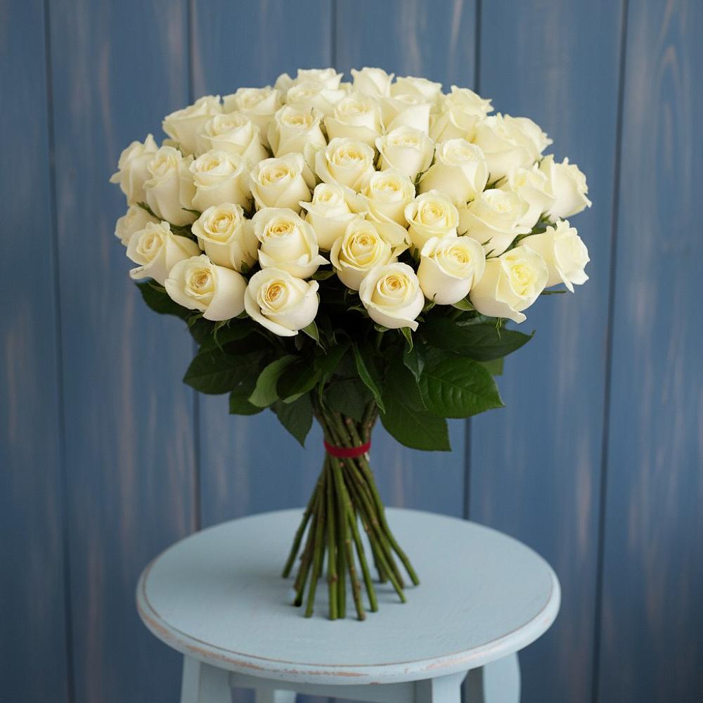 Букет 51 Белая роза Эдлесс Лав в Автополигон