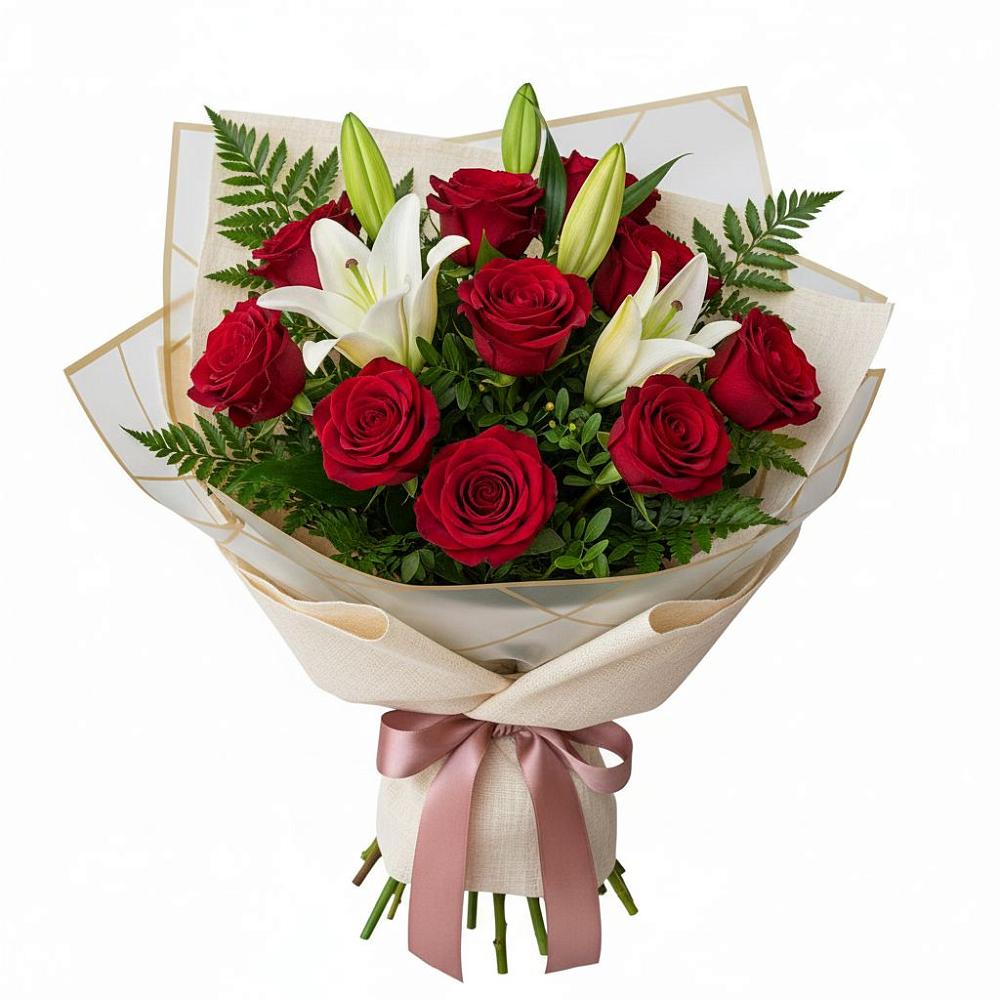 Букет цветов из: Лилии и Розы в Автополигон