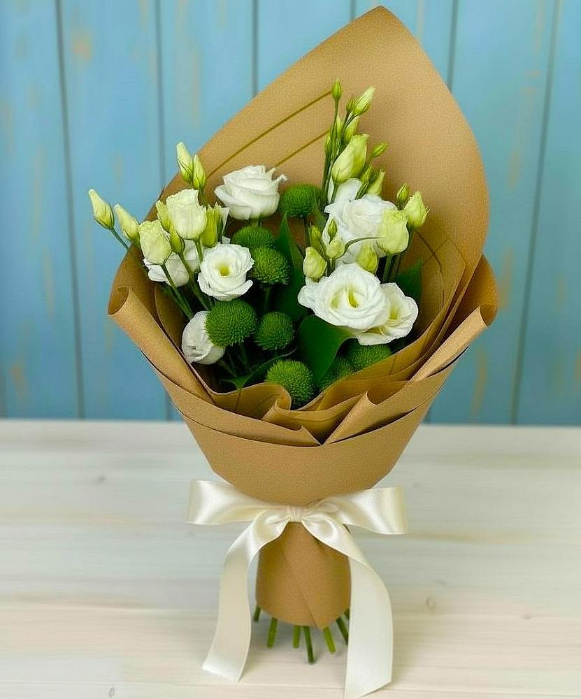 Букет цветов из: Хризантемы и Лизиантусы в Автополигон