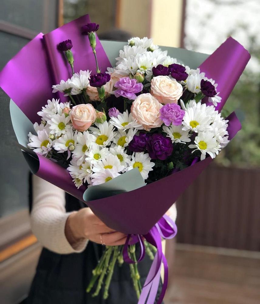 Букет цветов из: Хризантемы, Гвоздики и Розы в Автополигон