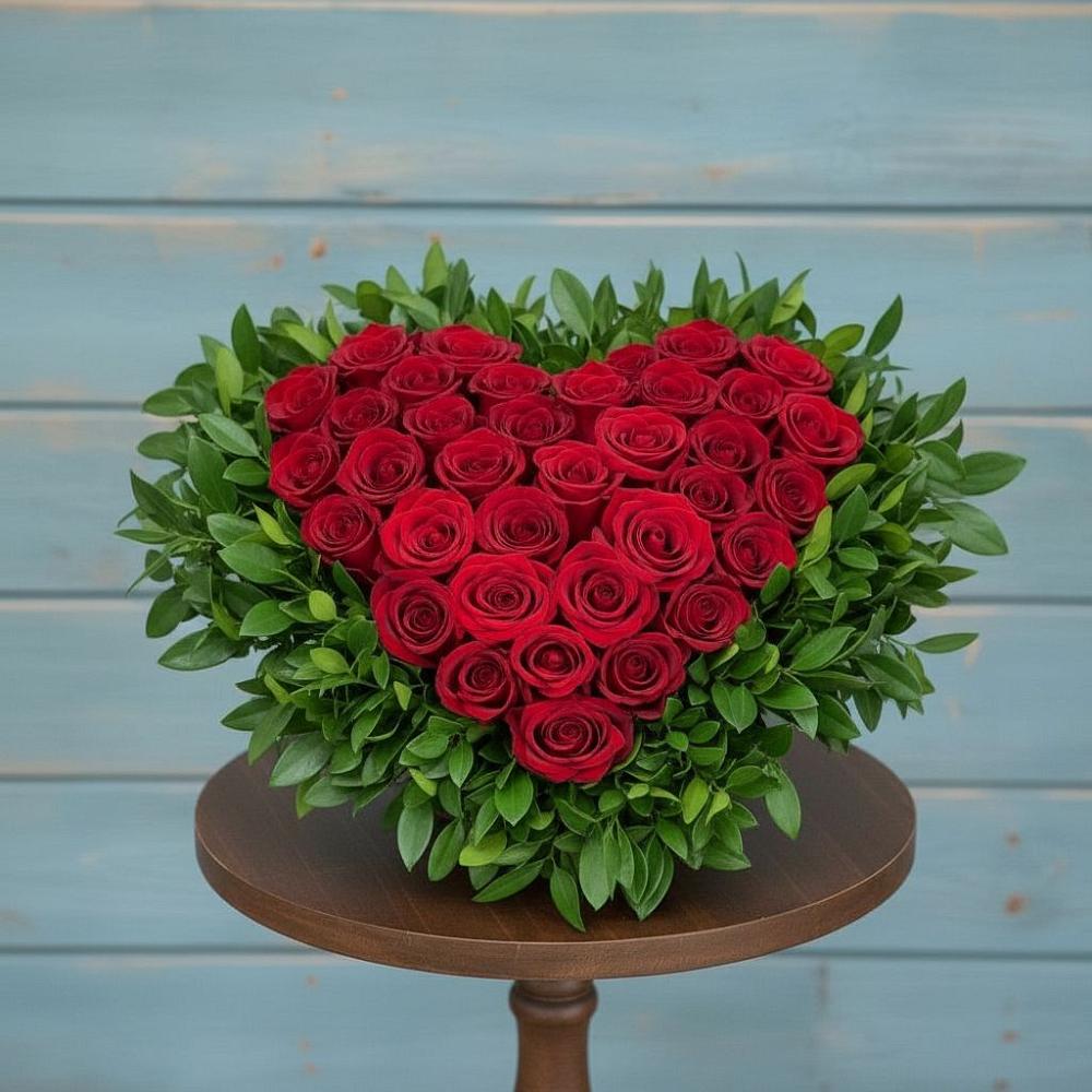 Цветочная композиция из Розы в виде сердца в Автополигон