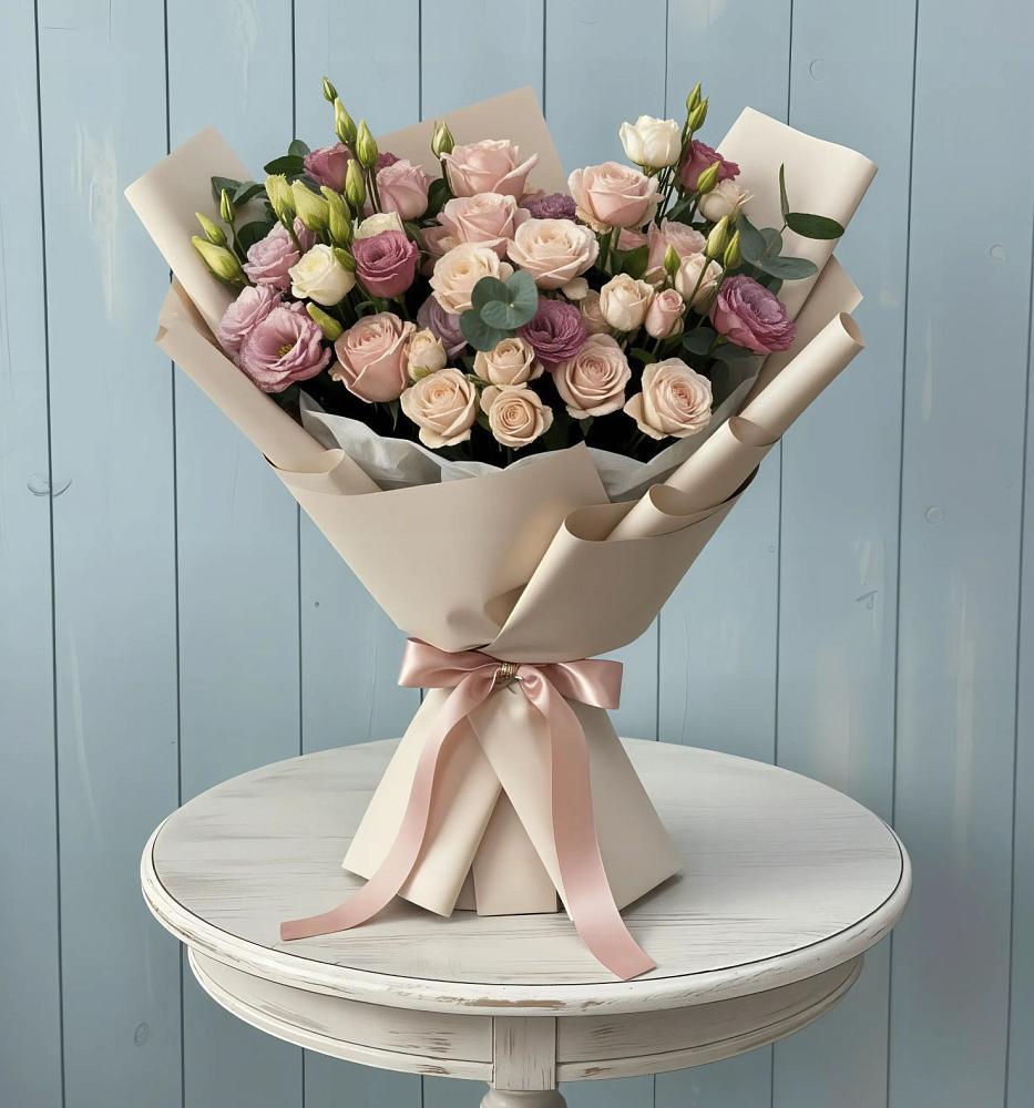 Букет цветов из: Розы и Лизиантусы в Автополигон