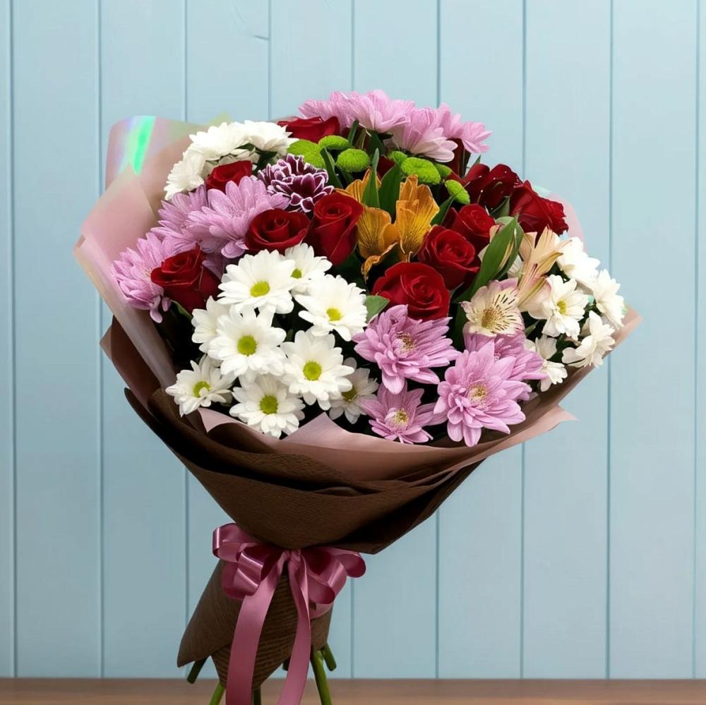 Букет цветов из: Розы, Хризантемы и Альстромерии в Автополигон