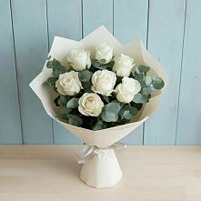 Букет Белые розы в Эвкалипте в Автополигон