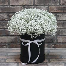 Цветочная композиция из Гипсофила в шляпной коробке в Автополигон