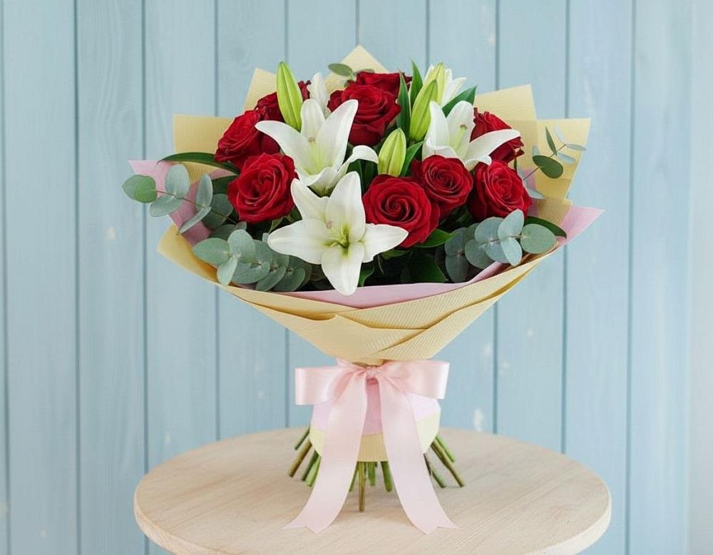 Букет цветов из: Лилии и Розы в Автополигон